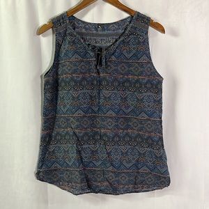 KÜHL Blue & Peach Printed Organic Cotton & Silk Blend Flora Tank Top